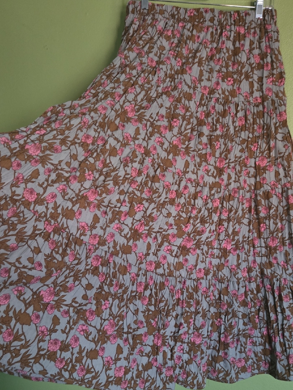 Floral Maxi mint Green Skirt in Brown and Pink Pattern